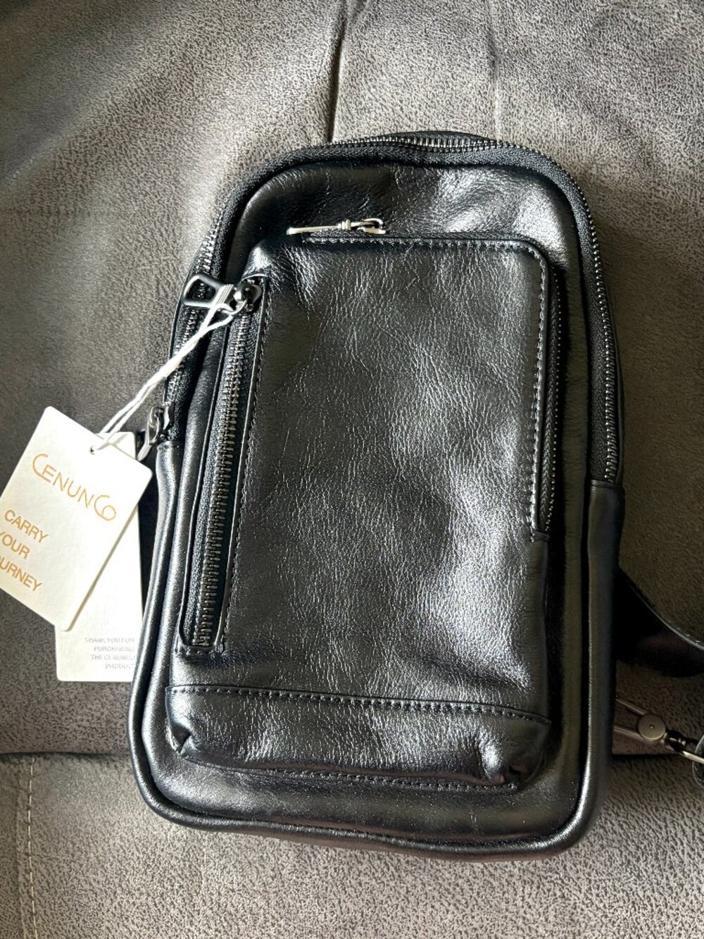 NWT Cenunco Leather Sling Bag Black Unisex Travel Chest Bag or Crossbody